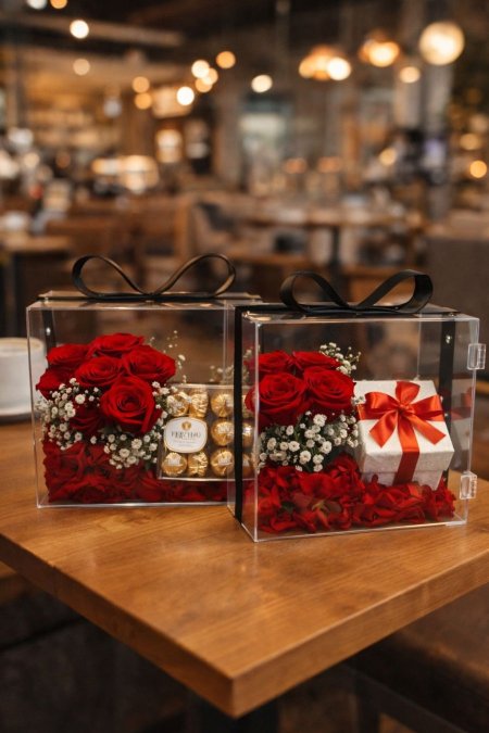 صندوق اكروليك زجاجي طويل يد أسود ( طقم 2 قطعه)